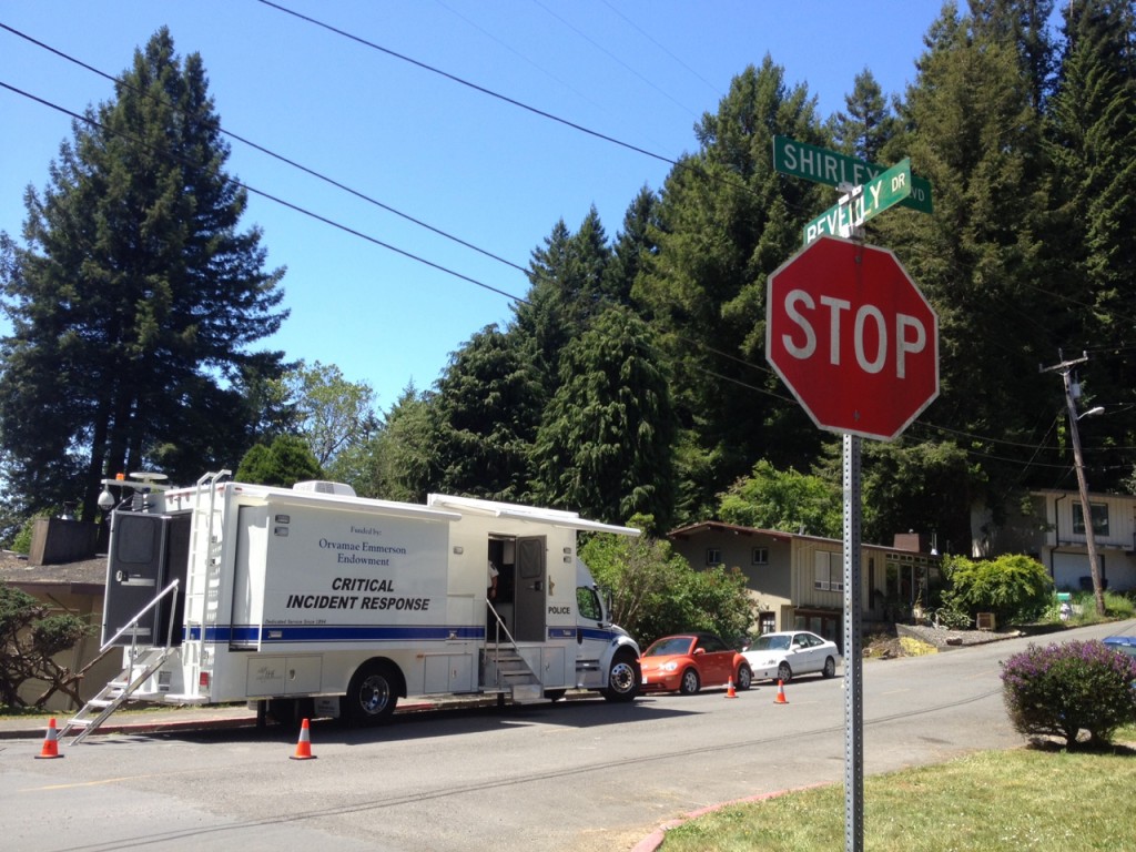 APD's Critical Incident Response Vehicle served as a base of operations Sunday at Shirley Boulevard and Beverly Drive in Sunny Brae as police searched for the weapon used is Saturday's twin homicides. Submitted photo