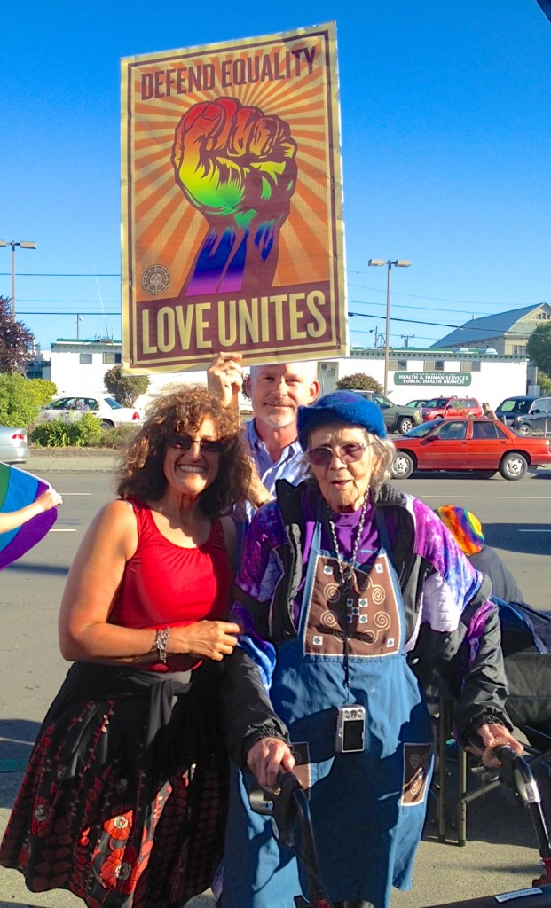 Debi Farber Bush, Todd Larsen and Jean Doran at Wednesday's Prop 8/DOMA celebration in Eureka.