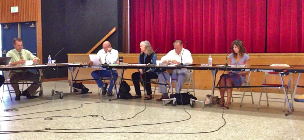 NHUHSD Superintendent Chris Hartley and four-fifths of the Board of Trustees at the June 26 meeting. KLH | Eye